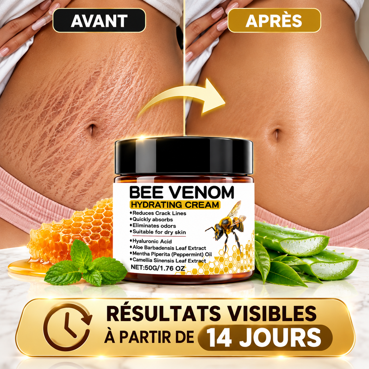 🐝 Vergetures, rides, peau marquée : retrouvez une peau visiblement plus lisse et rajeunie !